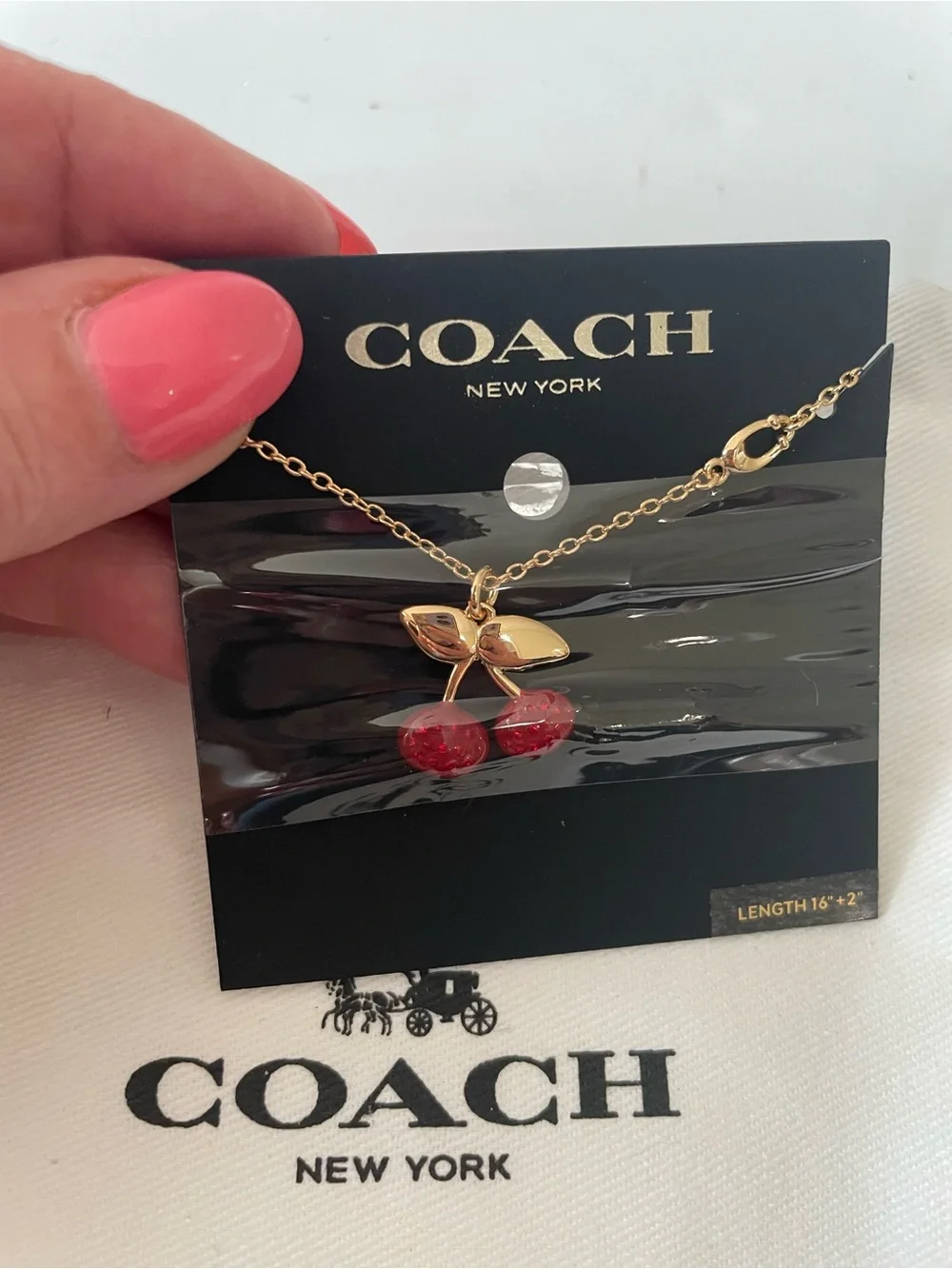 Coach Gold-Tone Cherry Pendant Necklace with Red Enamel Cherries